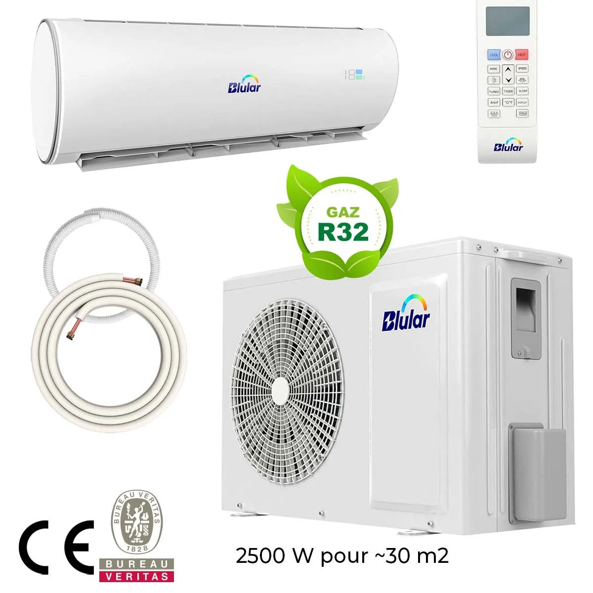 Climatiseur réversible solaire hybride de 2500W